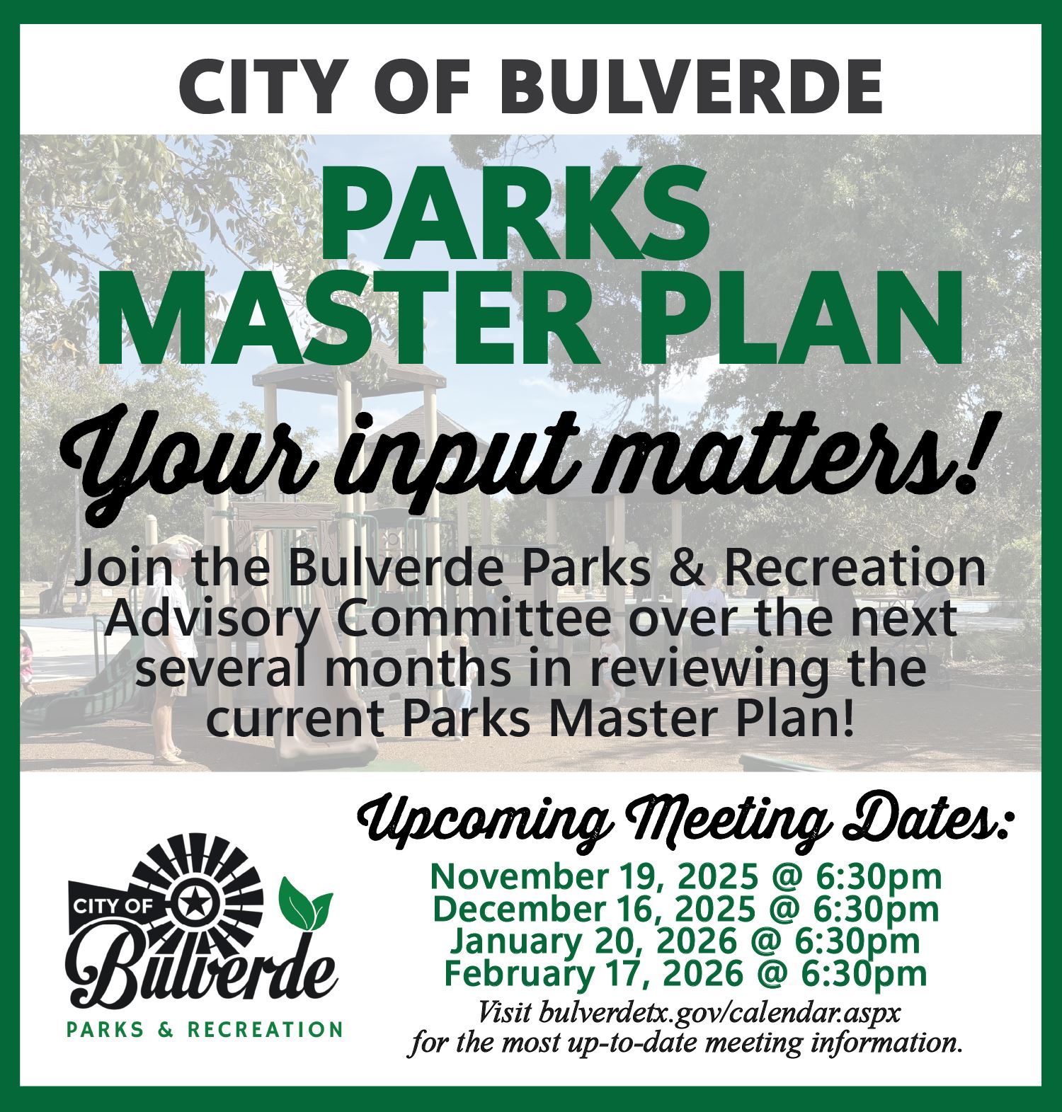 Parks Master Plan - Community Input Needed